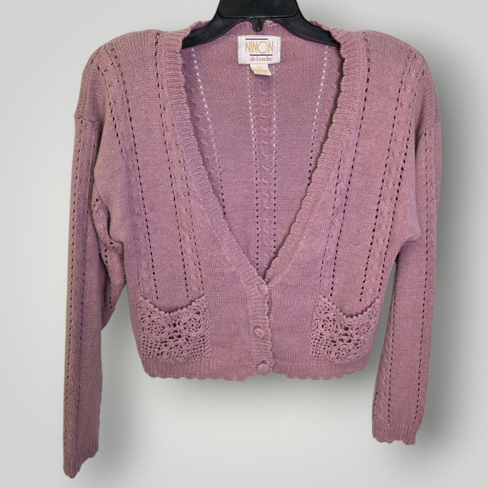 Vintage Cottagecore Mauve Knit Cardigan Medium